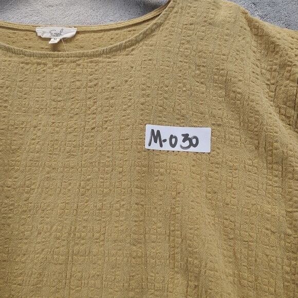 Easel Womens M Mustard Yellow Crinkle Cotton Batwing Eyelet Fabric Sleeve Blouse - Picture 12 of 12